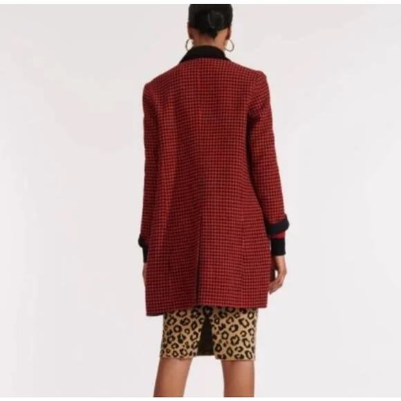 Veronica Senna Red Houndstooth Wool Double Breasted Long Coat Jacket size 4 - Picture 2 of 13